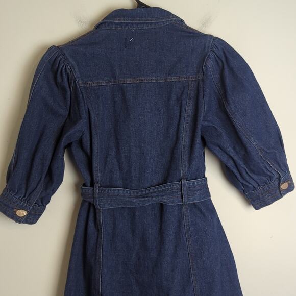 NWOT L'atiste Trench Jean Jacket Abstract Buttons Puff Sleeves Women's Medium - Picture 9 of 13